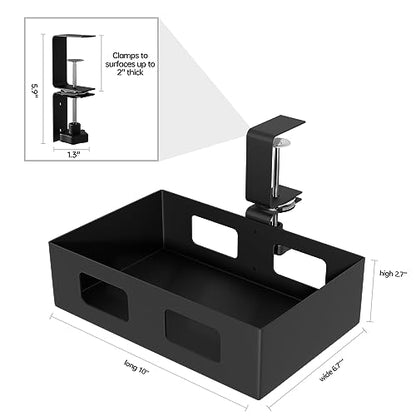 Gaxomo 2 Pack Clamp-on Side Desk Swivel Organizer, Under Desk Hidden Storage Drawer with Cable Hole, Hanging Desk Rotated Metal Basket for Extender - WoodArtSupply