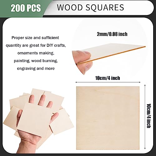 200 Pcs Unfinished Wood Squares for Crafts 4x4 Inch Square Wood Slice Blank Square Wood Cutouts Tiles Natural Unfinished Wood Pieces for DIY Crafts, AWIZOM