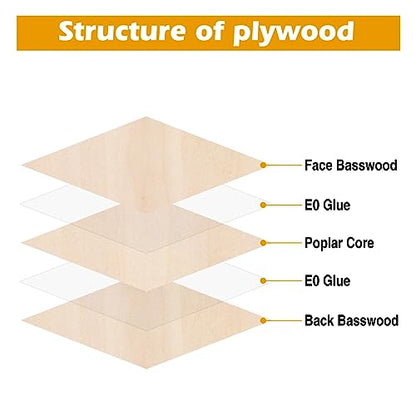 Basswood Plywood Sheets 6 Pack 3mm 1/8x 12x12 inch Unfinished Square Wood Pieces for Crafting Laser Cutting Engraving Wood Burning Painting Wood