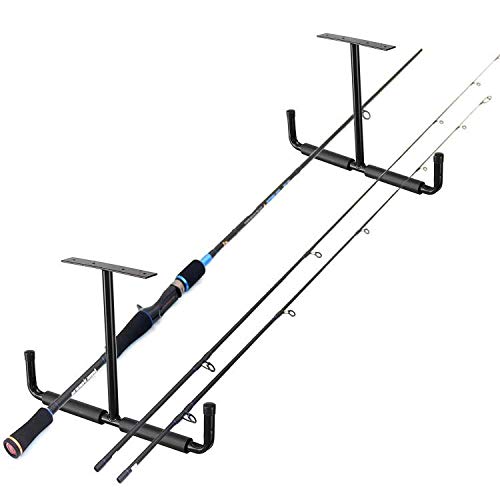 Ihomepark Overhead Garage Storage Hooks, Heavy Duty Ceiling Mounted Garage Utility Hanging Rack for Lumber Bike Tools, Black Ihomepark