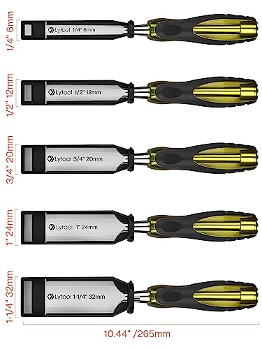 Lytool 5 Piece Wood Chisels Set, Wood Working Chisel Set for Woodworking, Carpentry, CR-V Steel Beveled Edge Blade, Wood Chisels for Woodcarving, Lytool