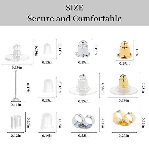 Nkwuire 12 Styles 600 Pcs Earring Backs for Studs, Clear Plastic Earrings Hypoallergenic Metal Rubber Silicone Earring Backs Bullet Clutch Stoppers - WoodArtSupply