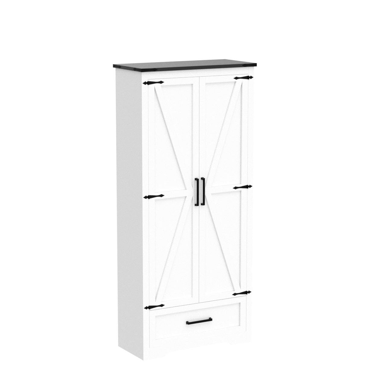 JXQTLINGMU 72" Tall Farmhouse Kitchen Pantry with Adjustable Shelves, Large Wood Storage Cabinet with Drawer & 2 Barn Doors, Versatile Storage for JXQTLINGMU