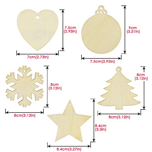 BROTOU 50PCS DIY Wooden Christmas Ornaments, Unfinished Wood Ornaments Crafts for Holiday, Festival, Wedding Party, Christmas Crafts for Kids - WoodArtSupply