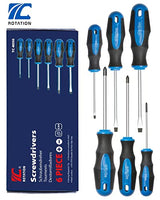 6PCS Magnetic Tip Screwdriver Set, 3 Phillips and 3 Flat, Professional Cushion Grip | 6-Piece Hand Tools Set ROTATION
