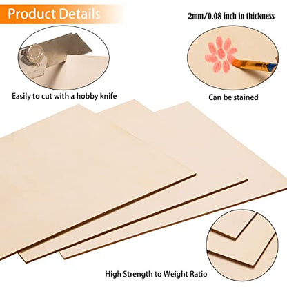 15 Pack Basswood Sheets for Crafts-8 x 8 x 1/16 Inch- 2mm Thick Plywood Sheets with Smooth Surfaces-Unfinished Squares Wood Boards for Laser Cutting,