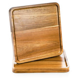Elsjoy 2 Pack Acacia Wood Square Serving Tray, 10 Inch Square Wood Serving Platter Wooden Serving Board, Square Acacia Wood Plates for Charcuterie, Elsjoy