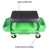 OEMTOOLS 24987 Sidekick Creeper Stool, Metal Shop Stools with Wheels, 5 Storage Seat Options, Cushioned Mechanics Stool with Wheels, Green Creeper OEMTOOLS