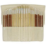 U.S. Art Supply 24-Piece Oil & Acrylic Artist Paint Brush Set with Long Handles, Canvas Brush Organizer Holder Roll-Up - Round, Flat Tips, Use for U.S. Art Supply