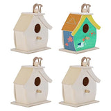 Wooden Birdhouses, 4Pcs Mini Hanging Birds Nests Ornaments DIY Unfinished Wood Bird House Outdoor Garden Balcony Courtyard for Children to Paint Hapivida