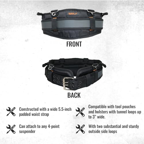 WOLF WTH2110 Heavy-Duty Ballistic Padded Tool Work Belt | Compatible w/Pouches, Holsters & 4-Point Suspenders | Body Waist Comfort Lightweight WOLF Industrial Products
