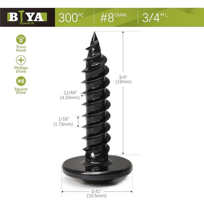 Black Wood Screws,#8×3/4 inch 300Pcs Black Phillips Modified Truss Head Wood Screws Quick Metal Self Tapping Zinc Oxide Used in Household - WoodArtSupply