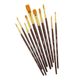 KINGART 250-10 Acrylic Art Paint Brush Set, 10 Round & Flat Brown Nylon Short Handle Brushes for Acrylic, Oil, and Watercolor, Rock Painting, Face KINGART