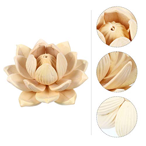 VOSAREA Wood Lotus Flower Figurine Ornament Unfinished Wooden Wall Sculpture Cake Topper Desktop Adornment for DIY Craft Indoor Home Tabletop Decor VOSAREA