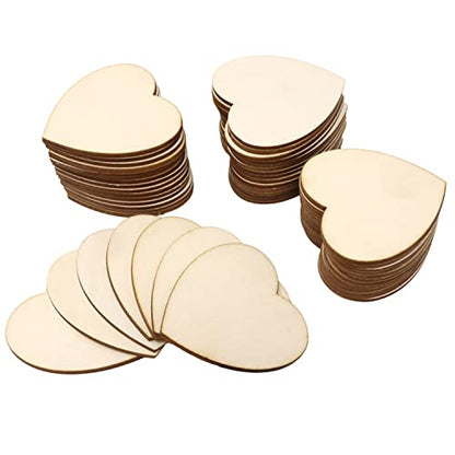 yueton 50PCS 50mm/2inch Unfinished Blank Love Heart Wood Pieces Wood Slices Wood Chips Wooden Heart Shaped Embellishments Heart Wood Cutouts