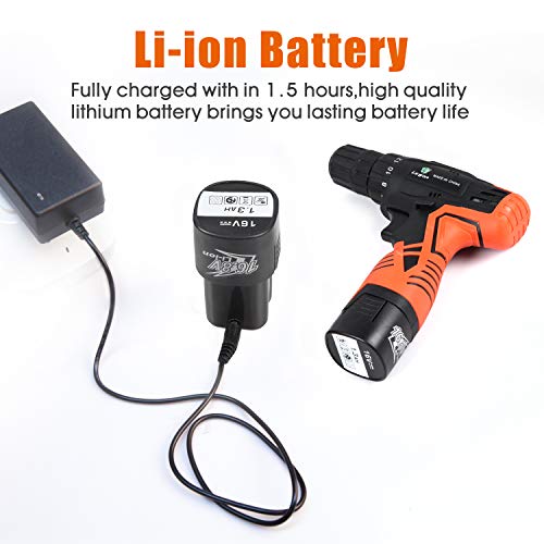 jar-owl 16.8V Tool Kit with Drill, 247 In-lb Torque, 0-1300RMP Variable Speed, 10MM 3/8'' Keyless Chuck, 18+1 Clutch, 1.3Ah Li-Ion Battery & Charger jar-owl