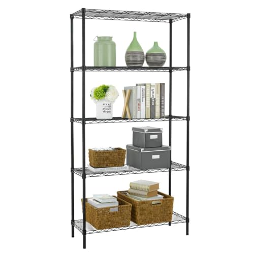 PayLessHere Wire Shelving Unit Heavy Duty Storage Rack Metal Shelf Garage Organizer Wire Rack with Casters (Black, 36" D x 14" W x 72" H) PayLessHere