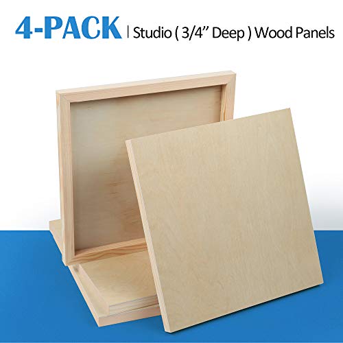 Falling in Art Unfinished Birch Wood Canvas Panels Kit, Falling in Art 4 Pack of 12x12’’ Studio 3/4’’ Deep Cradle Boards for Pouring Art, Crafts, Falling in Art