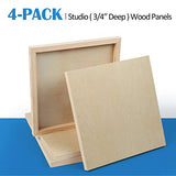 Falling in Art Unfinished Birch Wood Canvas Panels Kit, Falling in Art 4 Pack of 12x12’’ Studio 3/4’’ Deep Cradle Boards for Pouring Art, Crafts, Falling in Art