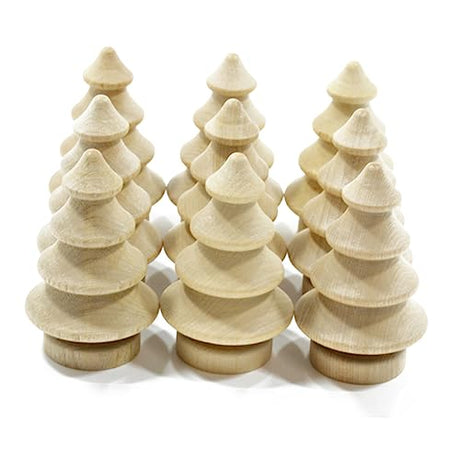 VILLCASE 20pcs Wooden Unfinished Tree Wood Xmas Tree Sculpture Christmas Unpainted Peg Doll Wood Christmas Ornament Unfinished Wood Toys Cake Topper VILLCASE