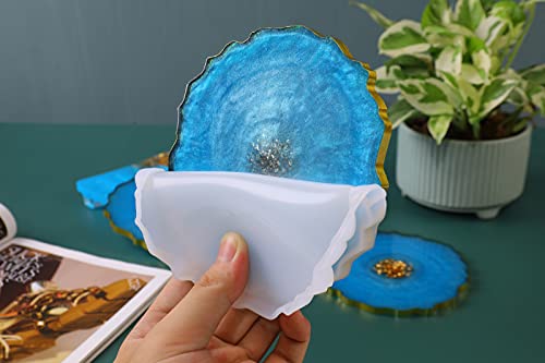 Resin Coaster Molds for Epoxy Resin,4pcs Geode Coaster Mold with Holder ,Silicone Molds for Resin Casting