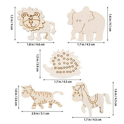 Wooden Craft Shapes 100pcs Wooden Animal Cutouts Unfinished Animal Pieces Mini Wood Animal Embellishments DIY Craft Wild Forest Animal Slices Wood