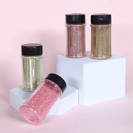 Laza Spring Ultra Fine Glitter Powder, 4 Colors 320ml Craft Glitter Sequins, Rose Gold PET Extra Fine Glitter for Flowers Resin, Nail Arts, Epoxy Laza