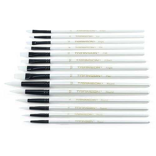 Transon 14pcs Art Painting Brush Set for Acrylic, Watercolor, Gouache, Oil and Hobby Painting White Color - WoodArtSupply