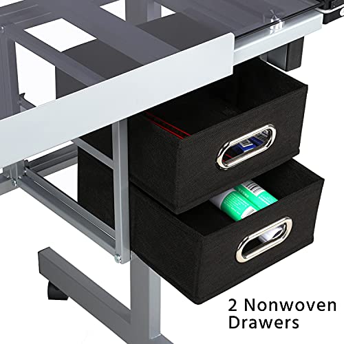 Yaheetech Drawing Desk Adjustable Glass Drafting Study Table For Diamond/Versatile Art Craft Station w/ 2 Slide Rolling Wheels and Drawers for Artist Yaheetech