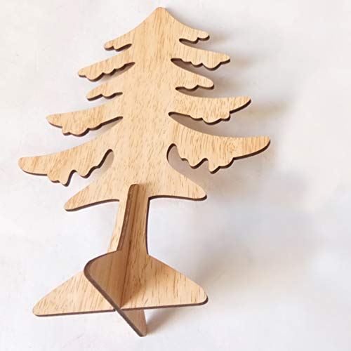 Amosfun 6pcs Wooden Christmas Tree Crafts 3D Unfinished Natural Wood Cutouts Sculpture Tabletop Xmas Tree Ornament for Cabinet Bookshelf Party Decor Amosfun