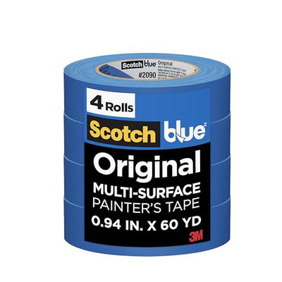 ScotchBlue Original Multi-Surface Painter's Tape, 0.94 Inches x 60 Yards, 4 Rolls, Blue, Paint Tape Protects Surfaces and Removes Easily,
