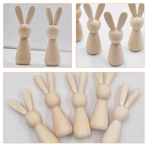 ABOOFAN Unfinished Wooden Bunny,4pcs Blank Wood Rabbit Peg Doll Figure Cutout Table Statue Model Desktop Centerpiece for Kids DIY Painting Home ABOOFAN