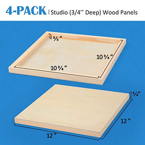 Falling in Art Unfinished Birch Wood Canvas Panels Kit, Falling in Art 4 Pack of 12x12’’ Studio 3/4’’ Deep Cradle Boards for Pouring Art, Crafts, Falling in Art