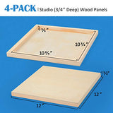 Falling in Art Unfinished Birch Wood Canvas Panels Kit, Falling in Art 4 Pack of 12x12’’ Studio 3/4’’ Deep Cradle Boards for Pouring Art, Crafts, Falling in Art