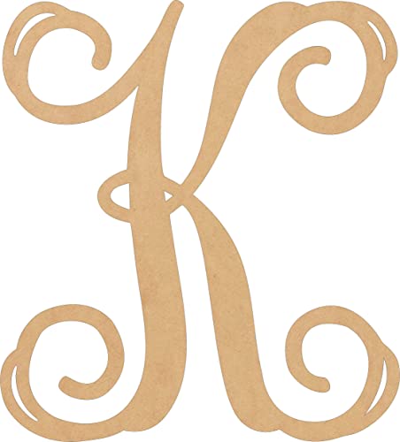 9'' Tall Wooden Letters K Vine Monogram Unfinished Craft, Wood MDF Script Monogram Letter for Wedding Initial Decor, Paintable Cutout NEXTCraft