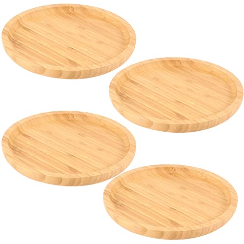 MUKCHAP 4 Packs 8 Inch Bamboo Plant Saucer, Round Bamboo Plant Pot Saucers Flower Pot Tray, Wood Plant Drip Saucer for 7 Inches Indoor Outdoor Plant - WoodArtSupply