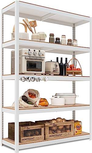 HOMEDANT House Z-Beam White 48" Wide Heavy Duty Garage Storage Shelving Adjustable 5-Tier Metal Shelves Laminated Organization Shelf Industrial - WoodArtSupply