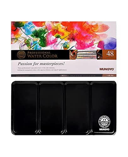 Mungyo Professional Half Pan Size Water Colors Set in Tin Case/Integral Mixing Palette in The lid (48 Colors) MUNGYO