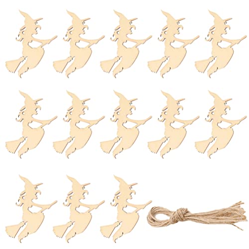 Kisangel Vintage Decor 30pcs Halloween Wooden Slices Wooden Witch Cutout Unfinished Wood Circles Blank Wood for Crafts DIY Projects Halloween Party