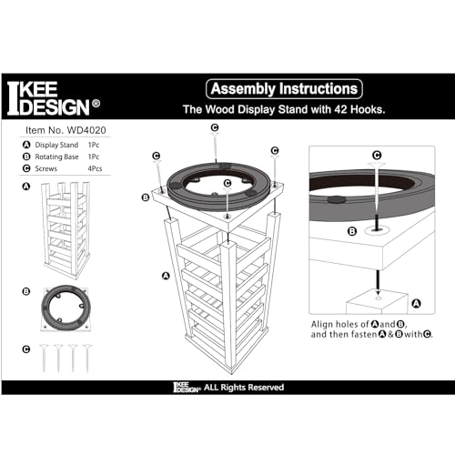 Ikee Design Wood Rotating Jewelry Display Tower With 42 Removabl Hooks,Spinning Earring Card Storage Display Stand for Store, Showcase, Tradeshow and Ikee Design