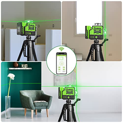 Huepar Laser Level Self Leveling 2x360°outdoor Bluetooth Green Beam Cross Line for Construction and Picture with Pulse Mode, 360° Horizontal and - WoodArtSupply