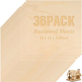 36 Pack Basswood Sheets Plywood Board 1/8 Inch Unfinished Wood Boards for Crafts for DIY Laser Projects Architectural Model Making Mini House Riakrum