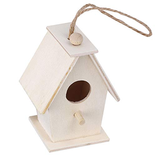 4Pcs Wooden Birdhouse Kits, Hanging Bird House Decorative Small Wood Birds Nest Cage Unfinished Paintable Nesting Box Innovative Birdcage Crafting Tiiyee