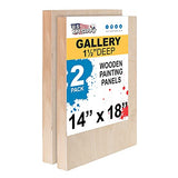 U.S. Art Supply 14" x 18" Birch Wood Paint Pouring Panel Boards, Gallery 1-1/2" Deep Cradle (Pack of 2) - Artist Depth Wooden Wall Canvases - U.S. Art Supply