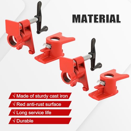 FLKQC 3/4" Wood Gluing Pipe Clamp Set with Unique Foot Design Red Heavy Duty Bar Clamps Cast Iron Quick Release Pipe Clamp Tools for Woodworking (6) FLKQC