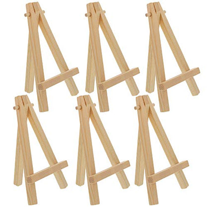 U.S. Art Supply 8" High Small Natural Wood Display Easel (Pack of 6), A-Frame Artist Painting Party Tripod Mini Easel - Tabletop Holder Stand for