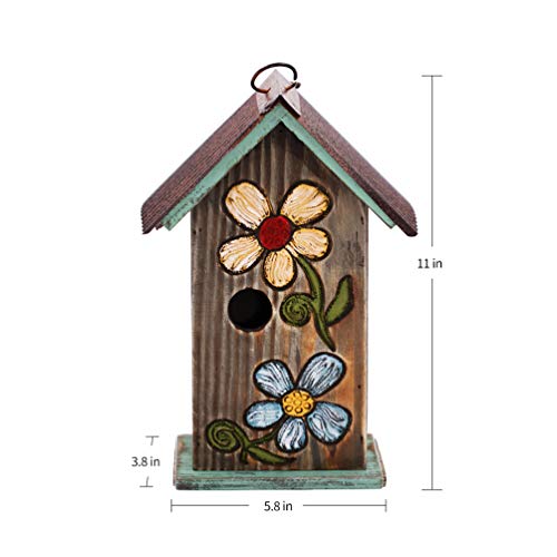 Topadorn Bird House Wooden Carved Floral Birdhouse with Hoop Hanging Birdhouse for Garden Yard Porch Decoration,11 Inch Topadorn