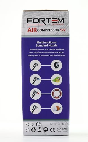 FORTEM Tire Inflator Portable Air Compressor 150 PSI, Bike Pump, 12V Electric Air Pump for Car Tires and Bicycles w/LED Light, Digital Tire Pressure FORTEM