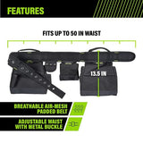 AWP Carpenter Tool Rig with Carry Handles, Premium Tool Belt, Air-Mesh Padded Belt Fits Waists Up to 50 Inches,Black AWP