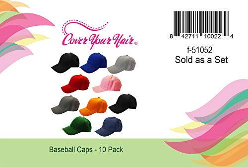 CoverYourHair Baseball Hats - Plain Dad Hat - Baseball Caps - Adjustable Sport Cap ,10 Pack Baseball Cap, Multi color,One Size CoverYourHair